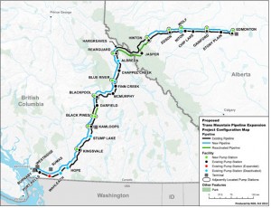 Map of proposed Trans Mountain pipeline and tanker proposal.
