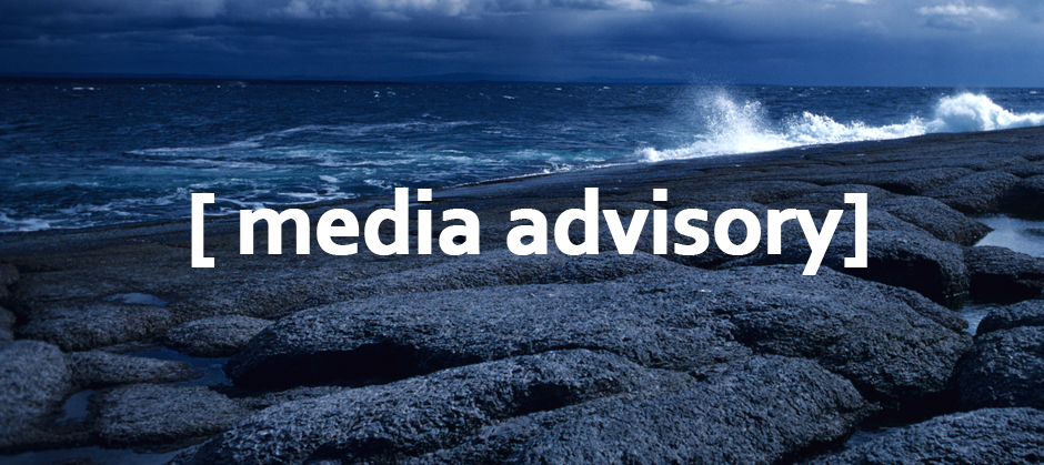 image of rocky coast with text 'media advisory'