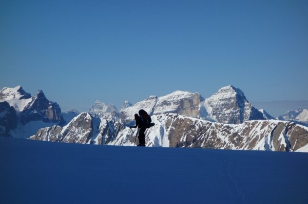 Image of skier looking into Yoho National Park