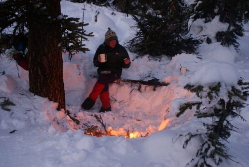 Image of winter camping fire